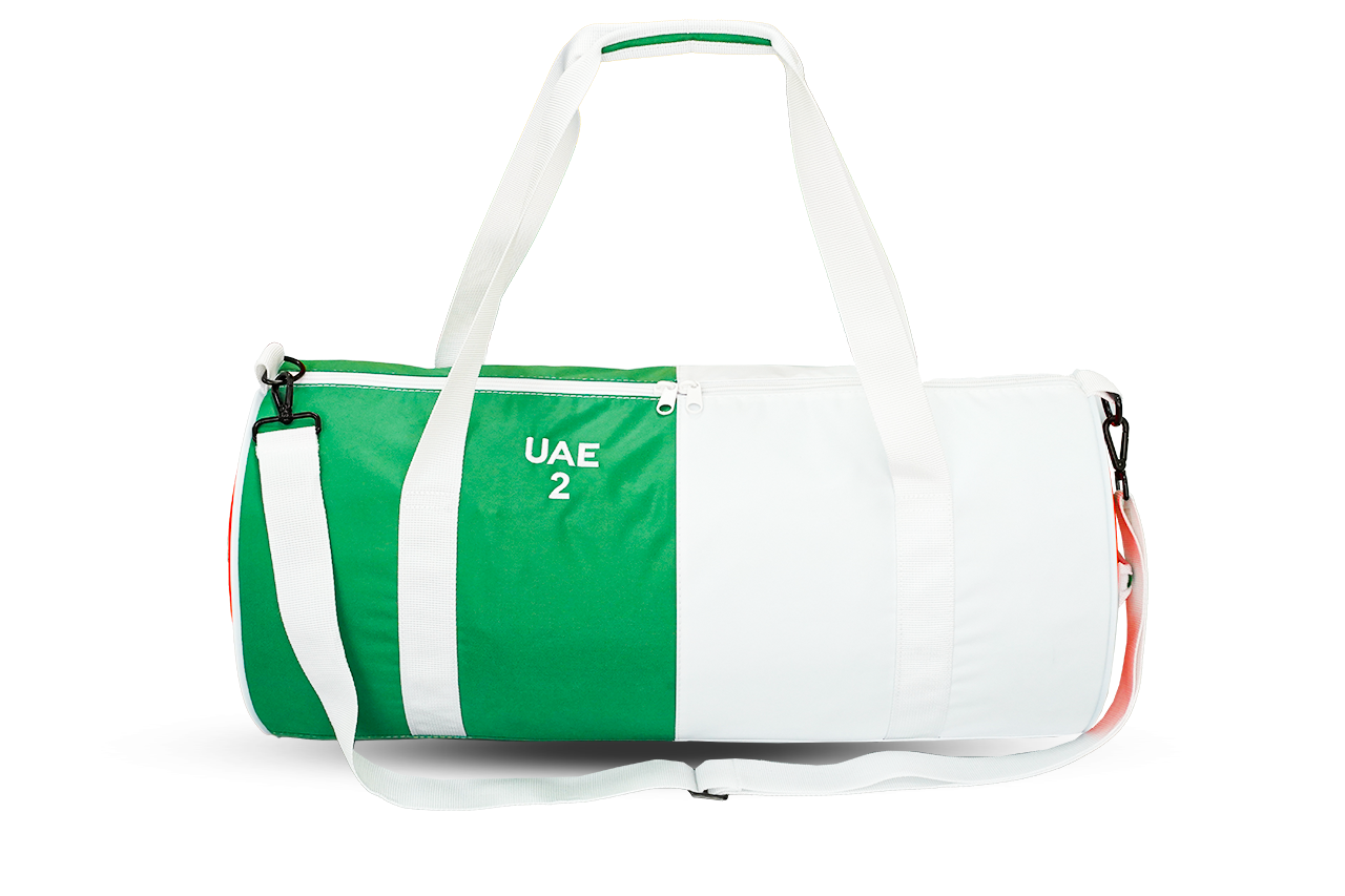 custom logo duffle bag with uae text and namber