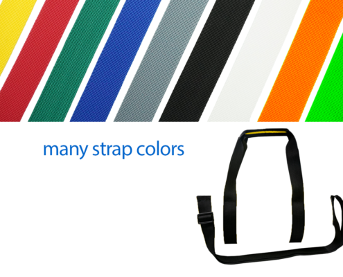 Multiple strap color options for customised bags including black, red, blue, green, and yellow